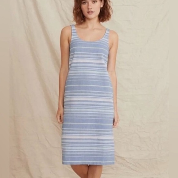 Marine Layer Brea Striped Midi Dress Linen Shift Side Slit Multi Color - Picture 1 of 7